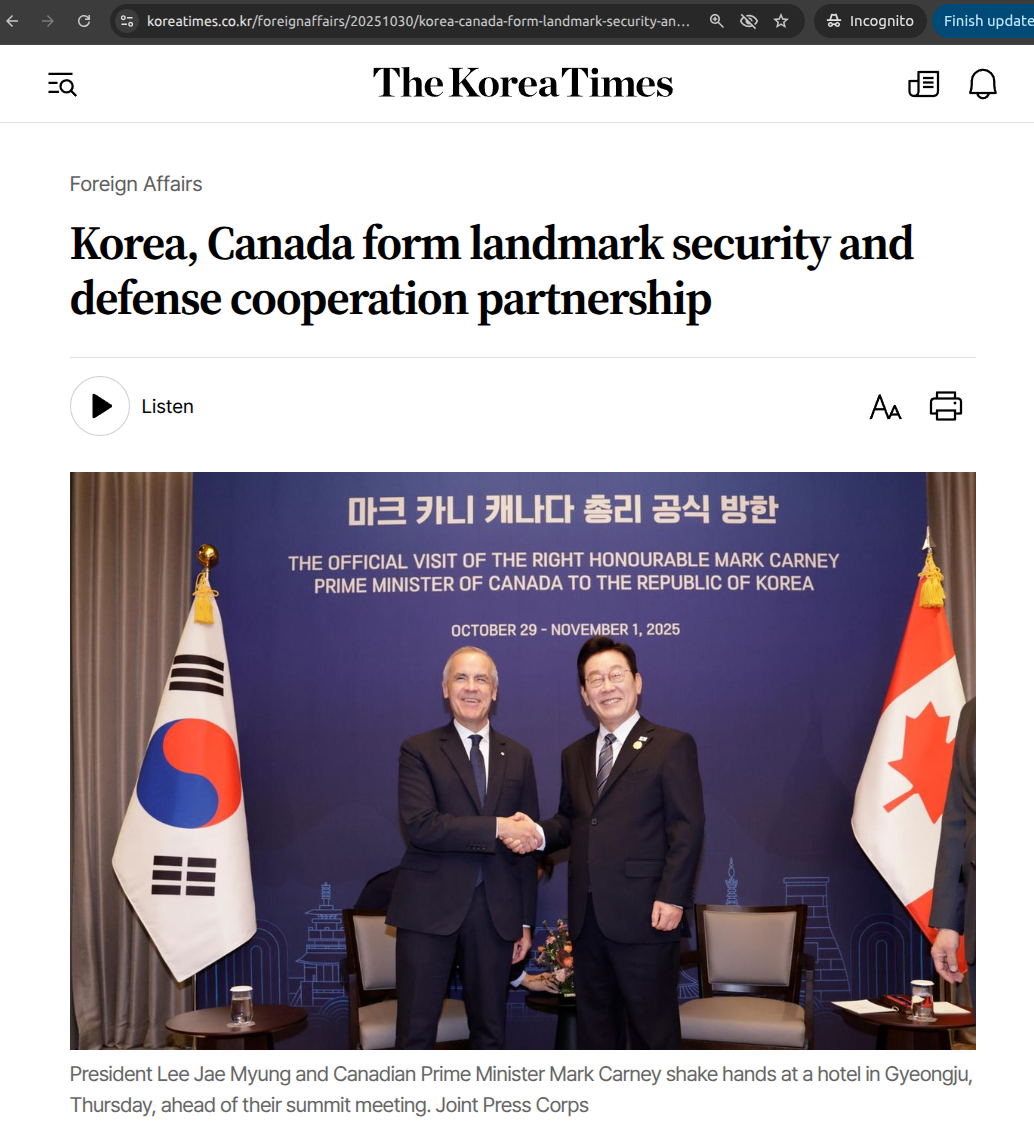 President Lee Jae Myung and Canadian Prime Minister Mark Carney handshake