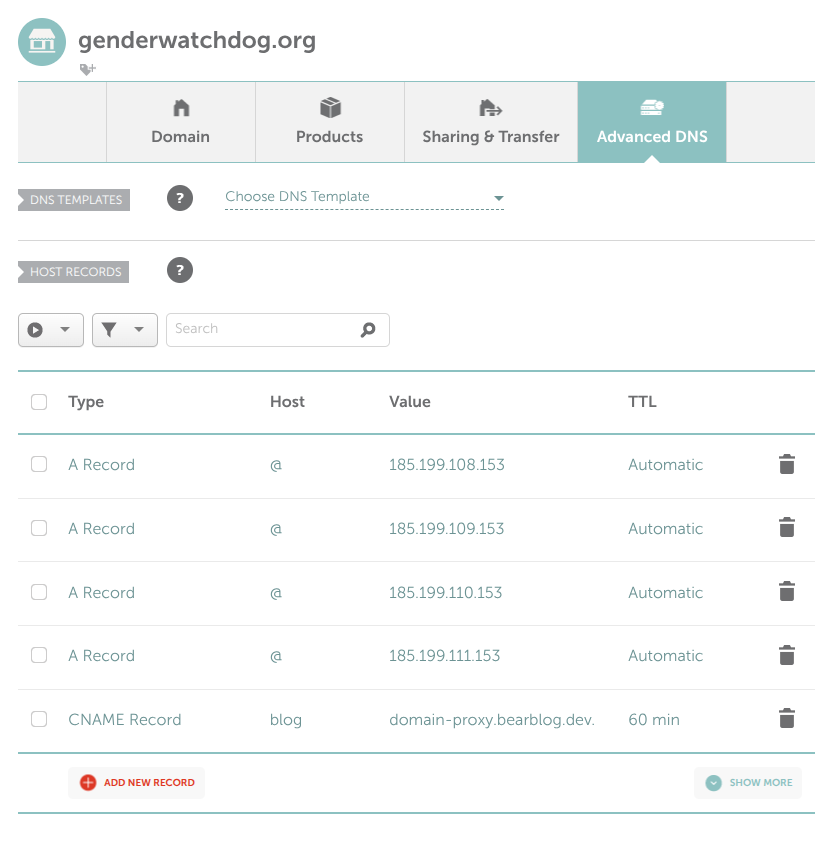 Namecheap DNS dashboard showing proper configuration